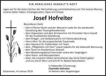 Traueranzeige von Josef Hofreiter  von Magdeburger Volksstimme
