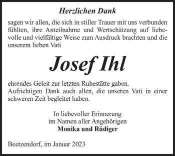 Traueranzeige von Josef Ihl  von Magdeburger Volksstimme