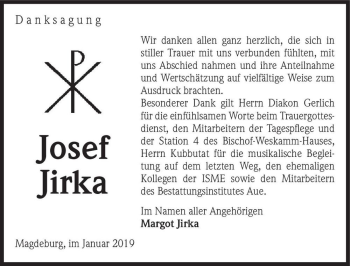 Traueranzeige von Josef Jirka  von Magdeburger Volksstimme