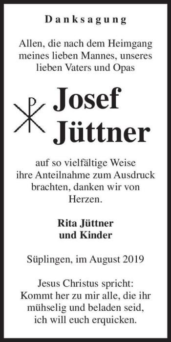 Traueranzeige von Josef Jüttner  von Magdeburger Volksstimme