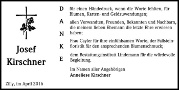 Traueranzeige von Josef Kirschner  von Magdeburger Volksstimme