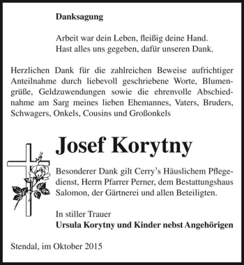 Traueranzeige von Josef Korytny  von Magdeburger Volksstimme