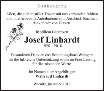 Traueranzeige von Josef Linhardt  von Magdeburger Volksstimme