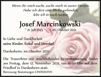 Traueranzeige von Josef Marcinkowski  von Magdeburger Volksstimme