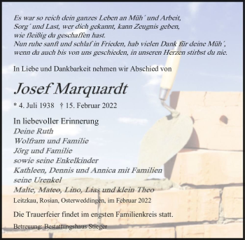 Traueranzeige von Josef Marquardt  von Magdeburger Volksstimme