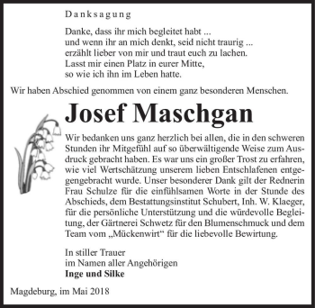 Traueranzeige von Josef Maschgan  von Magdeburger Volksstimme