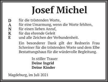 Traueranzeige von Josef Michel  von Magdeburger Volksstimme