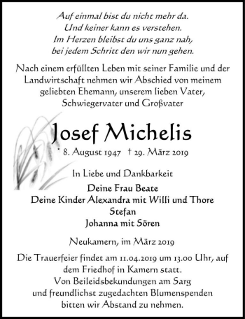 Traueranzeige von Josef Michelis  von Magdeburger Volksstimme