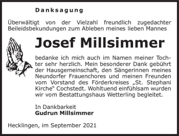 Traueranzeige von Josef Millsimmer  von Magdeburger Volksstimme