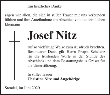 Traueranzeige von Josef Nitz  von Magdeburger Volksstimme