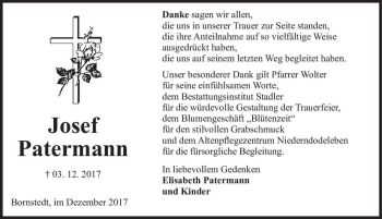 Traueranzeige von Josef Patermann  von Magdeburger Volksstimme