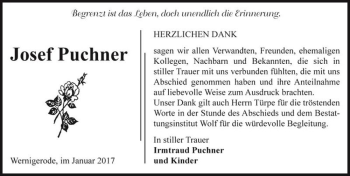 Traueranzeige von Josef Puchner  von Magdeburger Volksstimme