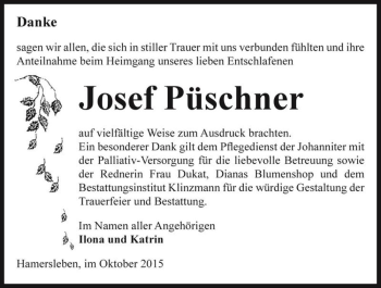 Traueranzeige von Josef Püschner  von Magdeburger Volksstimme