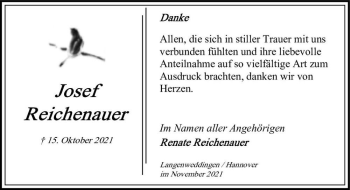 Traueranzeige von Josef Reichenauer  von Magdeburger Volksstimme