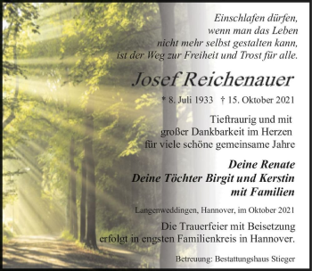 Traueranzeige von Josef Reichenauer  von Magdeburger Volksstimme