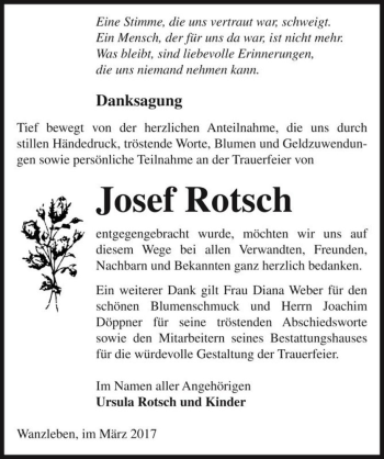 Traueranzeige von Josef Rotsch  von Magdeburger Volksstimme