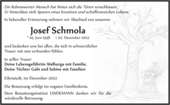 Traueranzeige von Josef Schmola  von Magdeburger Volksstimme