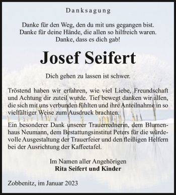Traueranzeige von Josef Seifert  von Magdeburger Volksstimme