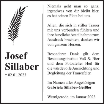 Traueranzeige von Josef Sillaber  von Magdeburger Volksstimme