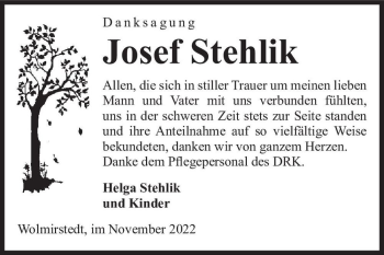 Traueranzeige von Josef Stehlik  von Magdeburger Volksstimme