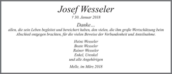 Traueranzeige von Josef Wesseler  von Magdeburger Volksstimme