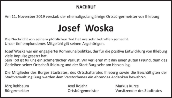 Traueranzeige von Josef Woska  von Magdeburger Volksstimme