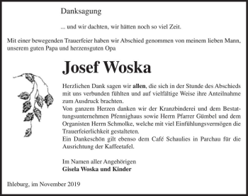 Traueranzeige von Josef Woska  von Magdeburger Volksstimme