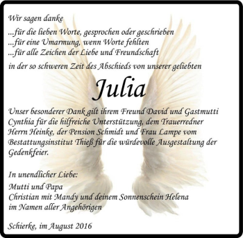 Traueranzeige von Julia  von Magdeburger Volksstimme