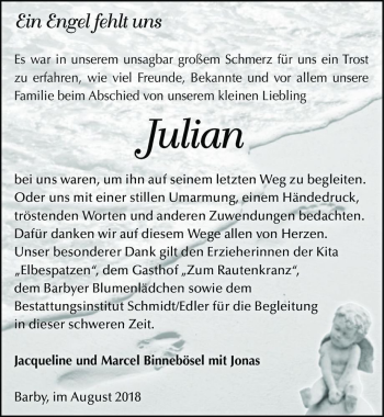 Traueranzeige von Julian Binnebösel  von Magdeburger Volksstimme