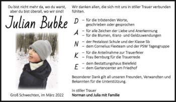 Traueranzeige von Julian Bubke  von Magdeburger Volksstimme