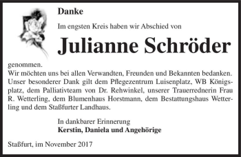 Traueranzeige von Julianne Schröder  von Magdeburger Volksstimme