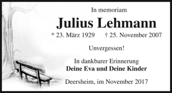 Traueranzeige von Julius Lehmann  von Magdeburger Volksstimme