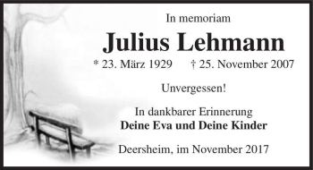 Traueranzeige von Julius Lehmann  von Magdeburger Volksstimme