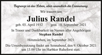 Traueranzeige von Julius Randel  von Magdeburger Volksstimme