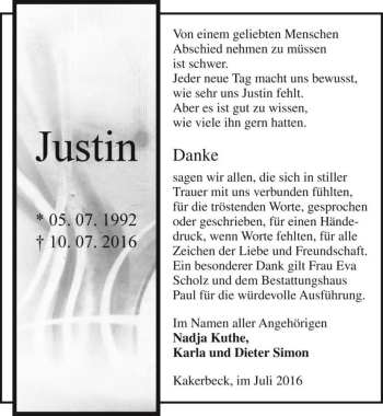 Traueranzeige von Justin  von Magdeburger Volksstimme