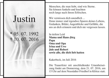 Traueranzeige von Justin  von Magdeburger Volksstimme