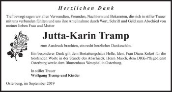Traueranzeige von Jutta-Karin Tramp  von Magdeburger Volksstimme