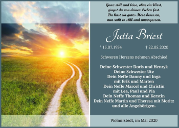 Traueranzeige von Jutta Briest  von Magdeburger Volksstimme