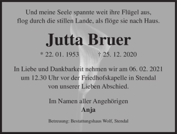 Traueranzeige von Jutta Bruer  von Magdeburger Volksstimme