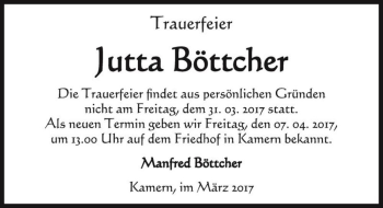 Traueranzeige von Jutta Böttcher  von Magdeburger Volksstimme