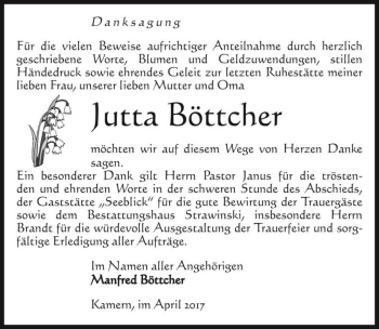 Traueranzeige von Jutta Böttcher  von Magdeburger Volksstimme