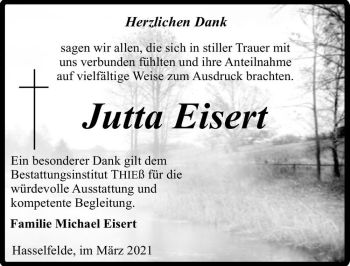 Traueranzeige von Jutta Eisert  von Magdeburger Volksstimme