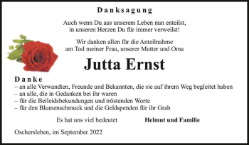 Traueranzeige von Jutta Ernst  von Magdeburger Volksstimme
