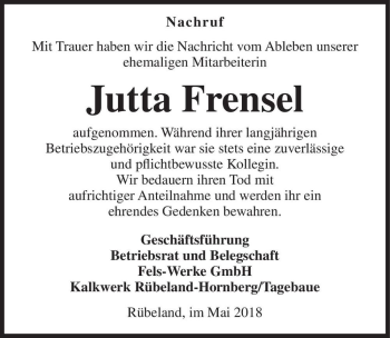 Traueranzeige von Jutta Frensel  von Magdeburger Volksstimme