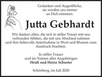 Traueranzeige von Jutta Gebhardt  von Magdeburger Volksstimme