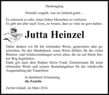 Traueranzeige von Jutta Heinzel  von Magdeburger Volksstimme