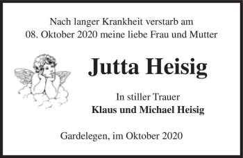 Traueranzeige von Jutta Heisig  von Magdeburger Volksstimme