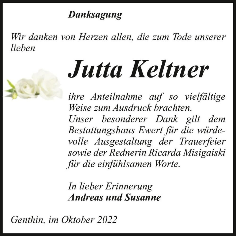  Traueranzeige für Jutta Keltner  vom 05.11.2022 aus Magdeburger Volksstimme