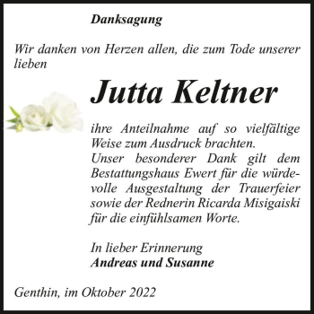 Traueranzeige von Jutta Keltner  von Magdeburger Volksstimme