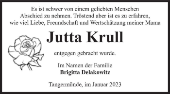 Traueranzeige von Jutta Krull  von Magdeburger Volksstimme